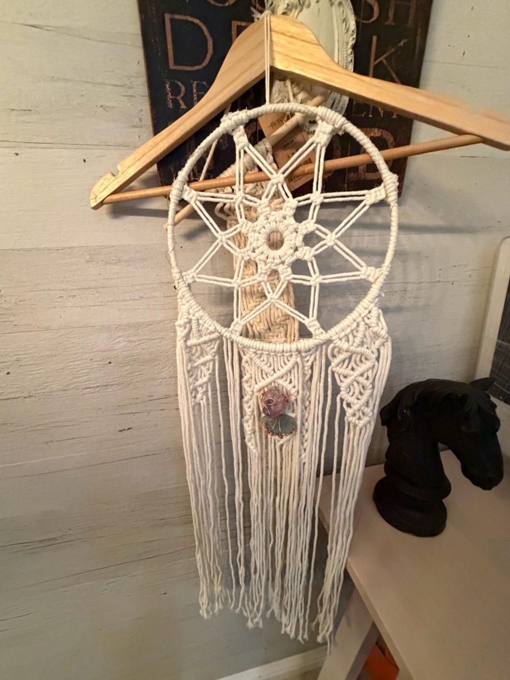 Handmade Macramé Wall Hanging Light up Dreamcatcher with Crystal Accent